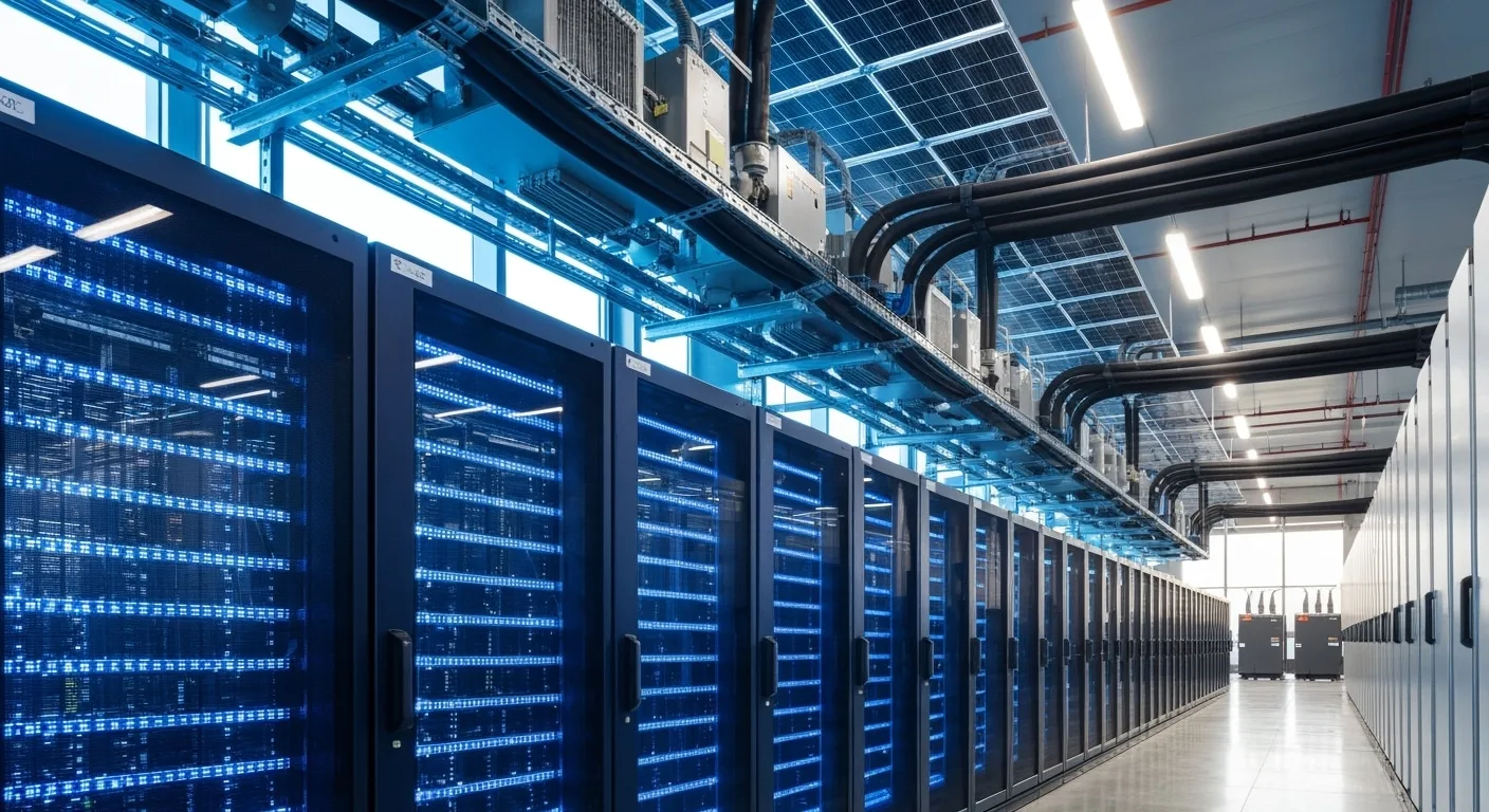 Data center server racks powered by solar panels