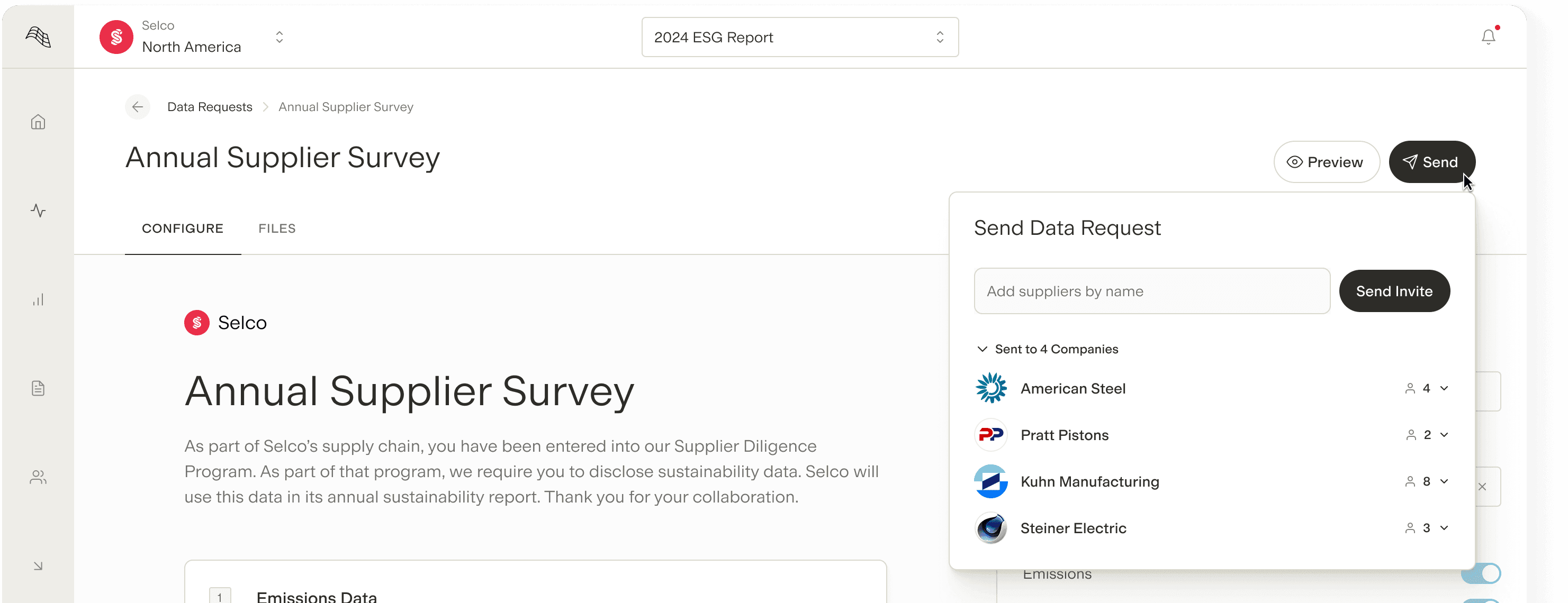 Sending an annual supplier survey to suppliers from Gravity
